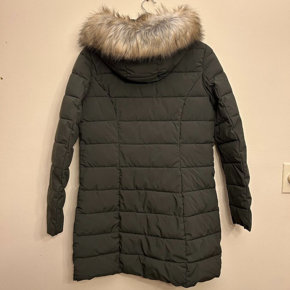 Laundry By Shelli Segal Detachable Fur Hood Puffer Jacket Size M Olive Green - Picture 4 of 16